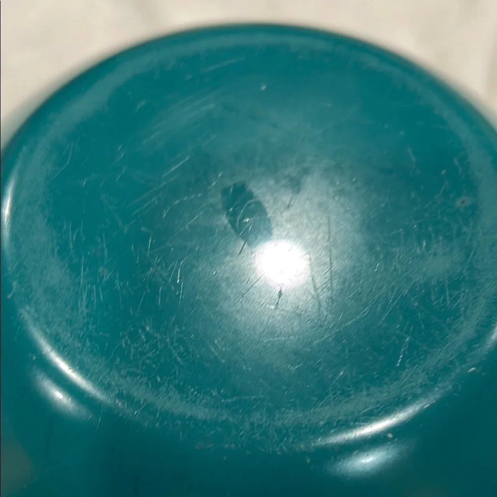 Vintage Teal Enamel Bowl with Silver Rim and Stripes